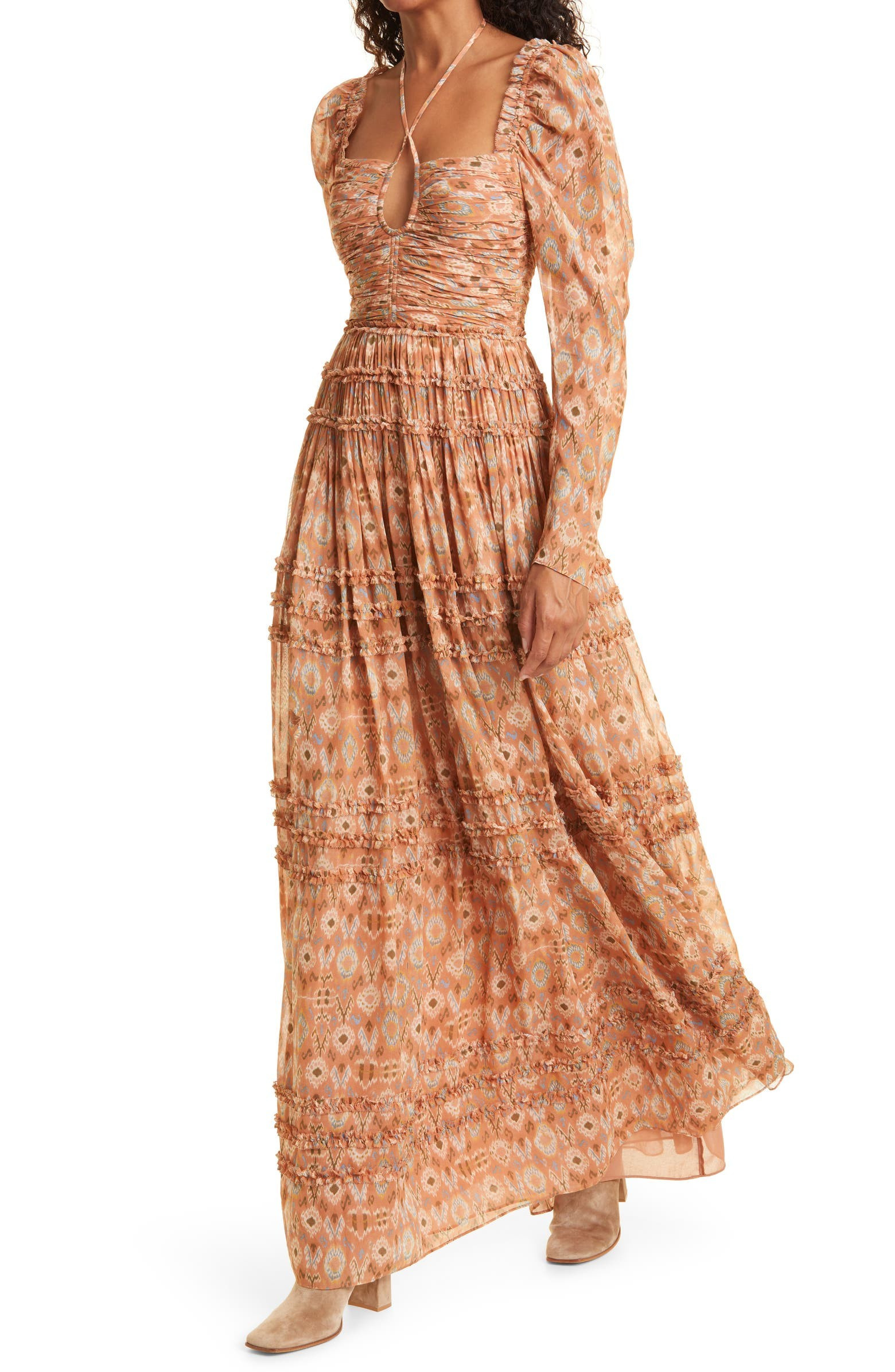 Ulla Johsnon Rabia Metallic Thread Ikat Long Sleeve Silk Dress | Nordstrom | Nordstrom