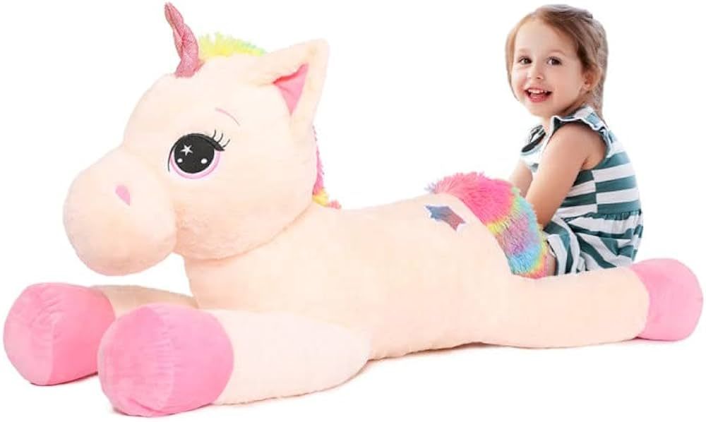Tezituor 43'' Giant Off-White Unicorn Plush Toy, Lovely Beige Stuffed Animal, Birthday Decoration... | Amazon (US)