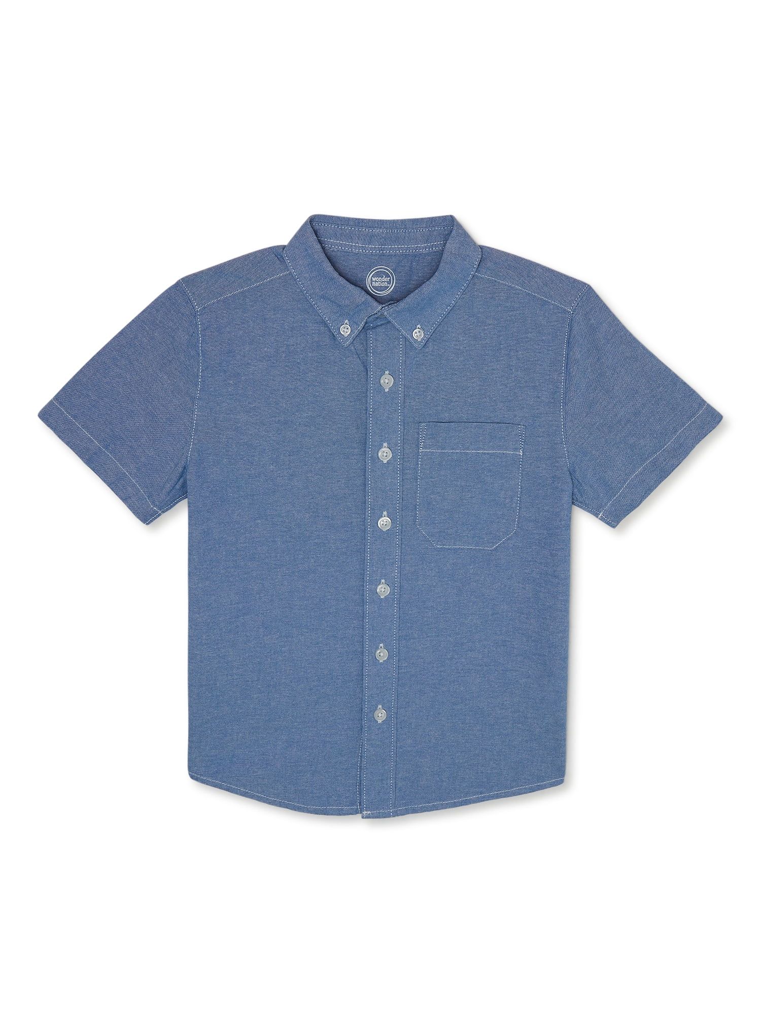 Wonder Nation Boys Woven Button Up T-Shirt with Short Sleeves, Sizes 4-12 & Husky | Walmart (US)