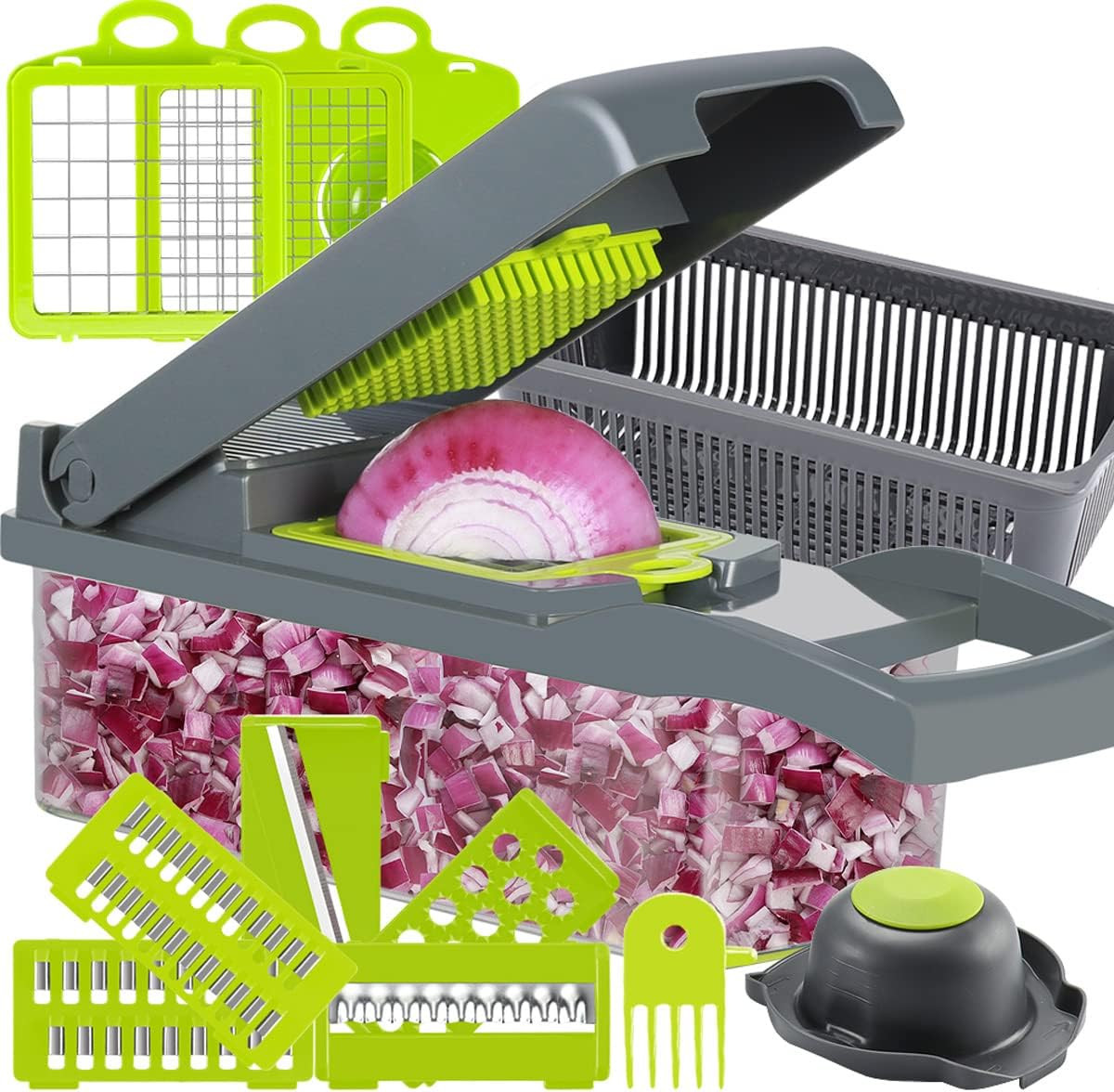 KEOUKE Vegetable Chopper Slicer Dicer - 12 -in -1 Onion Chopper Fruits Cutter Mandoline Slicer Fo... | Amazon (US)