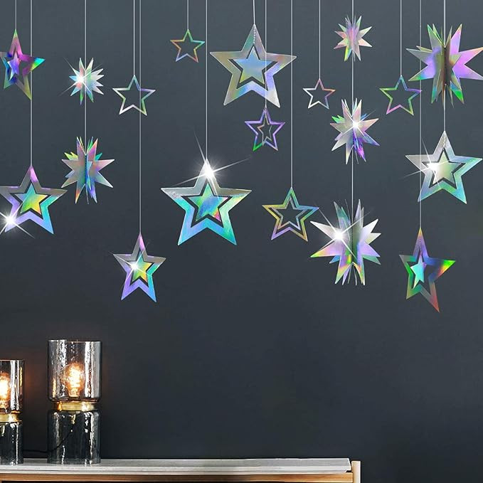 Cheerland Star Party Decoration Iridescent Party Supplies Holographic Twinkle Little Stars Garlan... | Amazon (US)