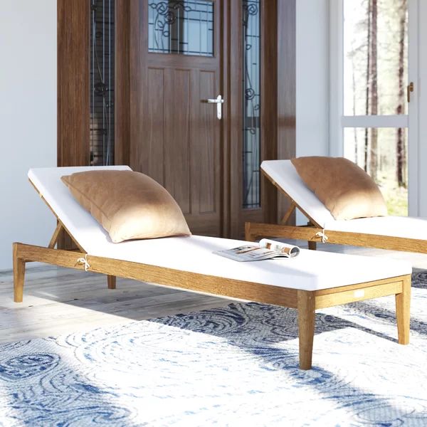 Arwen 23.6" Long Reclining Acacia Single Chaise with Cushions | Wayfair Professional