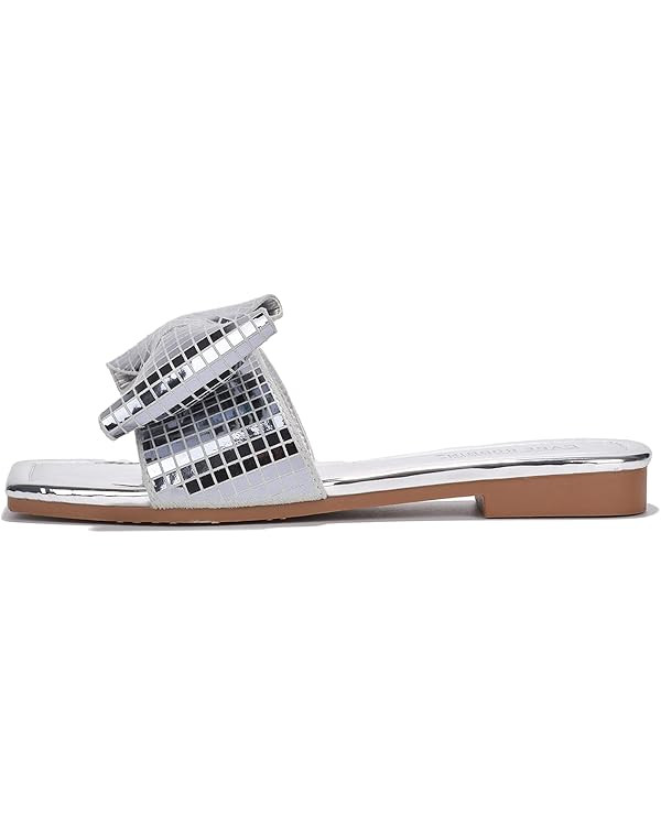 Cape Robbin Women's Slip-On Flat Sandals - Square Toe, Disco Ball Metallic Design with Bow Tie, S... | Amazon (US)