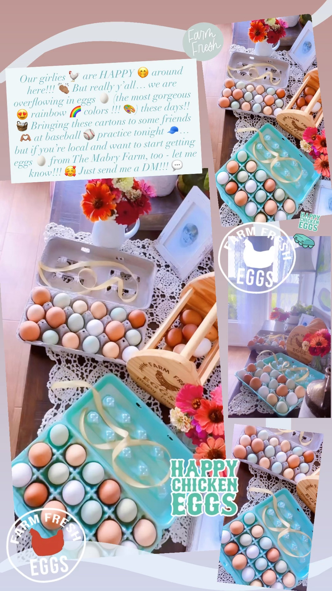 Our girlies 🐓 are HAPPY 🤭 around here!!! 👏🏽 But really y’all… we are overflowing in eggs 🥚 (the most gorgeous 😍 rainbow 🌈 colors !!! 🎨) these days!! 🧺 Bringing these cartons to some friends 🫶🏽 at baseball ⚾️ practice tonight 🧢… but if you’re local and want to start getting eggs 🥚 from The Mabry Farm, too - let me know!!! 🥰 Just send me a DM!!! 💬