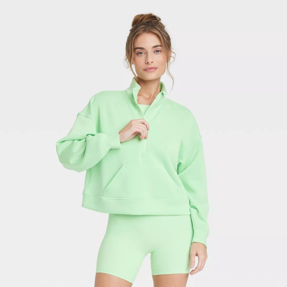 Women's Sandwash Half Zip Pullover - All In Motion™ Light Pink XXL | Target