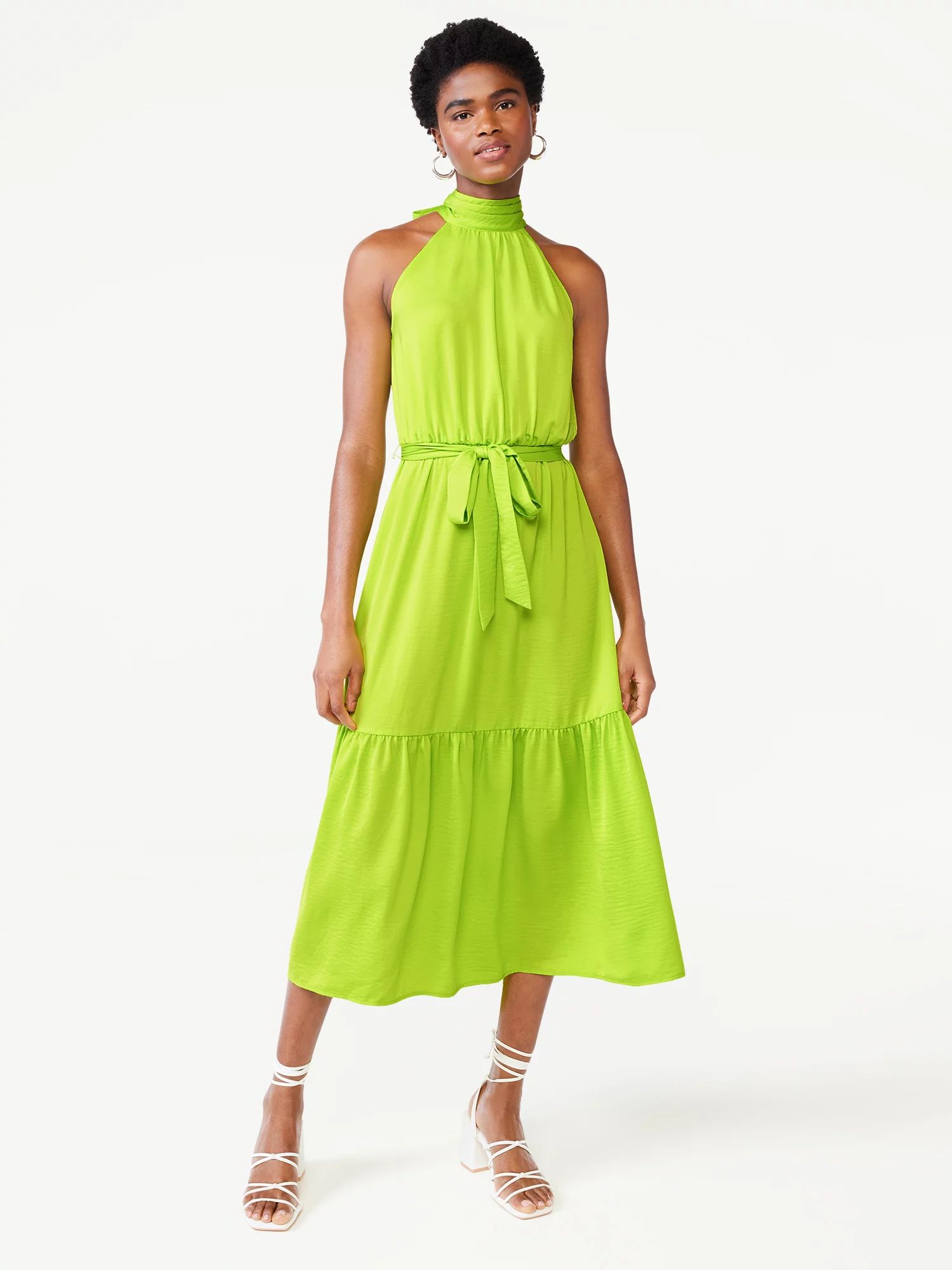 Scoop Women's Satin Halter Midi Dress - Walmart.com | Walmart (US)