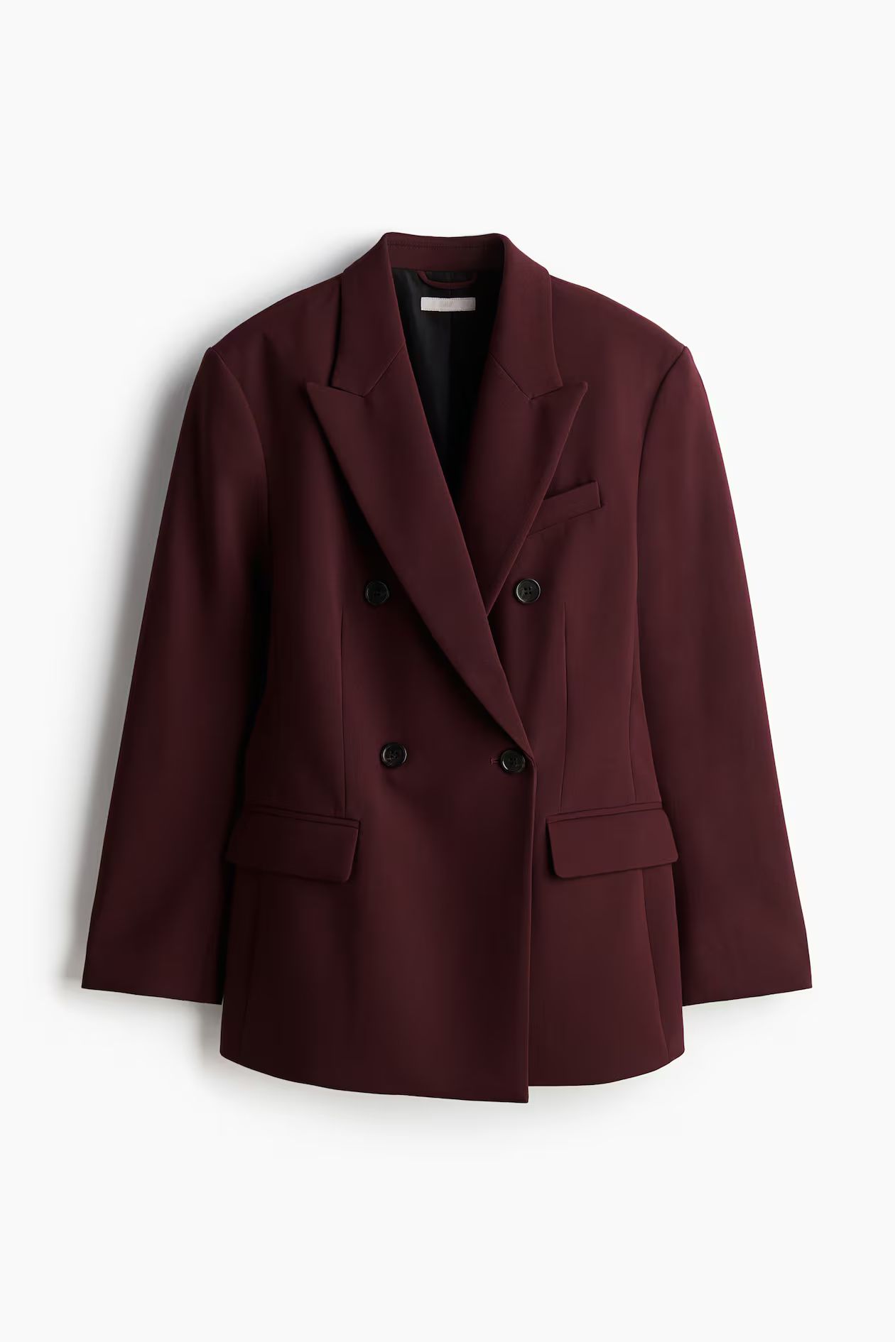 Double-breasted zandloperblazer - V-hals - Lange mouwen - Bordeauxrood - DAMES | H&M NL | H&M (DE, AT, CH, NL, FI)