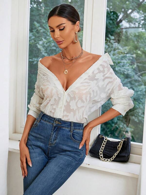 SHEIN Unity Jacquard Button Front Shirt | SHEIN