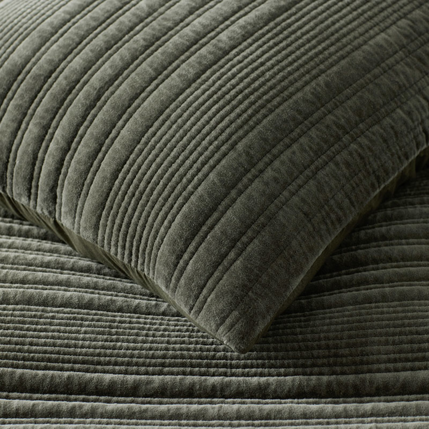 Line Stitch Velvet Quilt - Olive, King/Cal. King | The Company Store