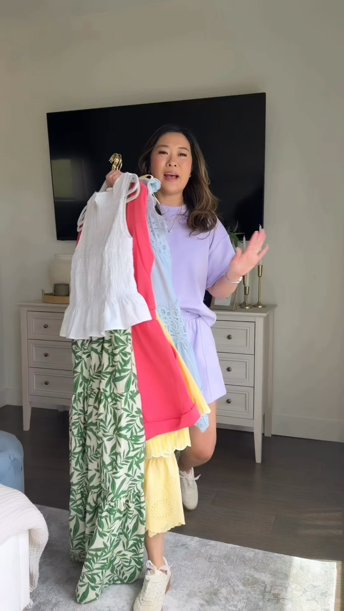 Walmart Spring Fashion finds
Purple Set: Medium
Yellow Mini Dress: Medium
Green Floral Dress: Small
White Tank: Small
Shorts: 8
Yellow Maxi Dress: Small
Coral Romper: Medium
Star Sweatshirt: XL
Striped Shorts: Medium
Blue Dress: Medium