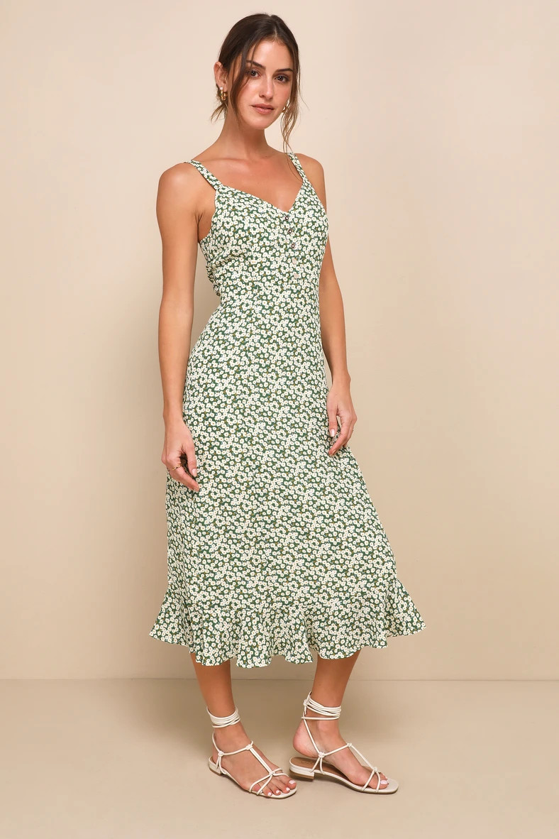 Darling Daisies Green Floral Print Midi Dress | Lulus