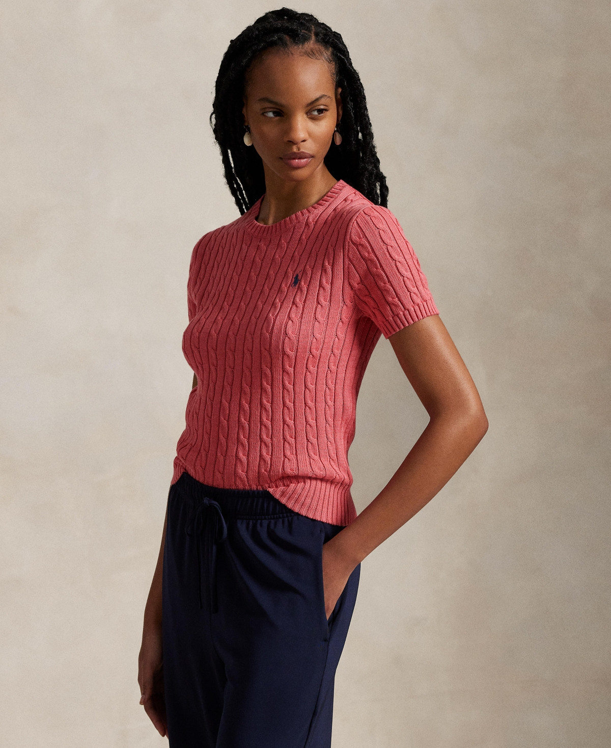 Polo Ralph Lauren Women's Cable-Knit Cotton Short-Sleeve Sweater - Red Sky | Macy's