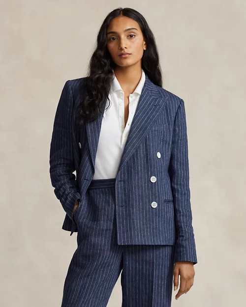 Pinstripe Linen Double-Breasted Blazer for Women | Ralph Lauren® UK | Ralph Lauren (UK)