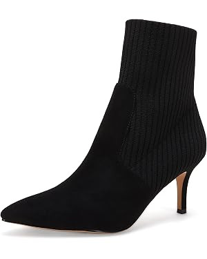Coutgo Women's Pointed Toe Ankle Boots Stiletto Kitten Heel Knit Faux Suede Winter Sock Booties | Amazon (US)