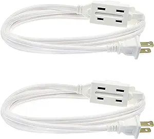 Clear Power 2-Pack 6 ft 3 Outlet Indoor Extension Cord 16/2 SPT-2, 2 Prong Polarized Plug, Safety... | Amazon (US)