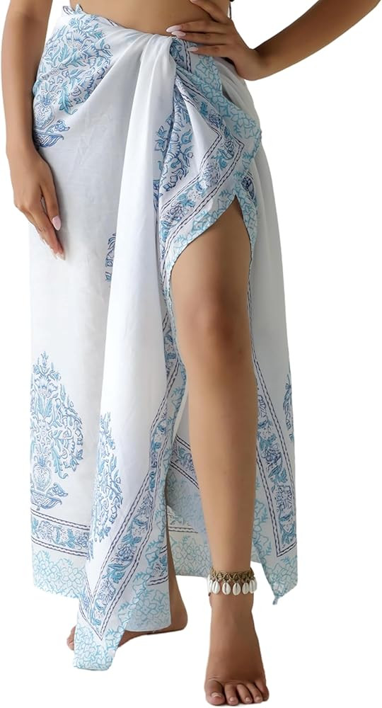 100% Cotton Sarong Coverup for Women Indian Hand Block Print Swimsuit Pareo Wrap Skirt Beach Biki... | Amazon (US)