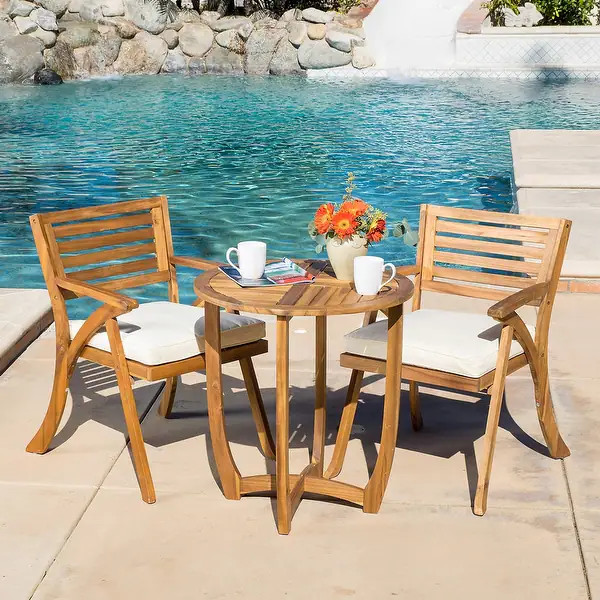 Coronado Outdoor 3-piece Wood Bistro Set by Christopher Knight Home - Teak Finish | Bed Bath & Beyond