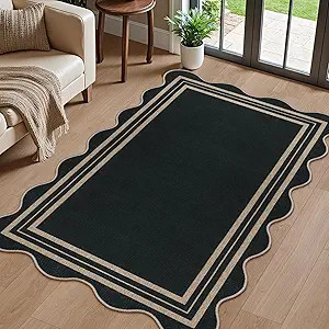 Amazon.com: LORWER Scalloped Easy Jute 3x5 Outdoor Rug, Washable Rugs for Entryway Black Front Do... | Amazon (US)