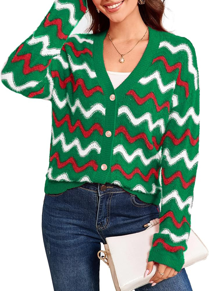 Simplee Womens Christmas Cardigan Casual Funny Reindeer Button Knit Open Front Cute Sweater for H... | Amazon (US)