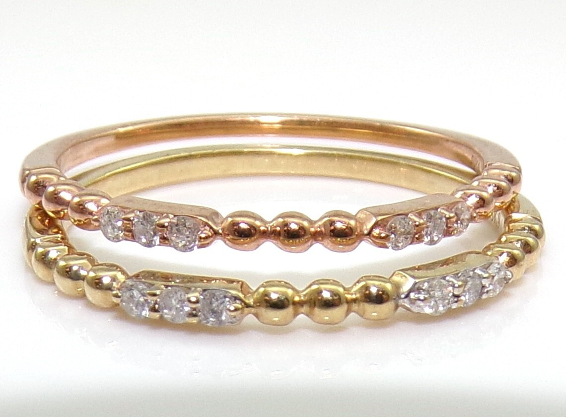 2 Two Diamond Stacking Band Set 10K Yellow & Rose Gold Ring Size 7 LLL2  | eBay | eBay US
