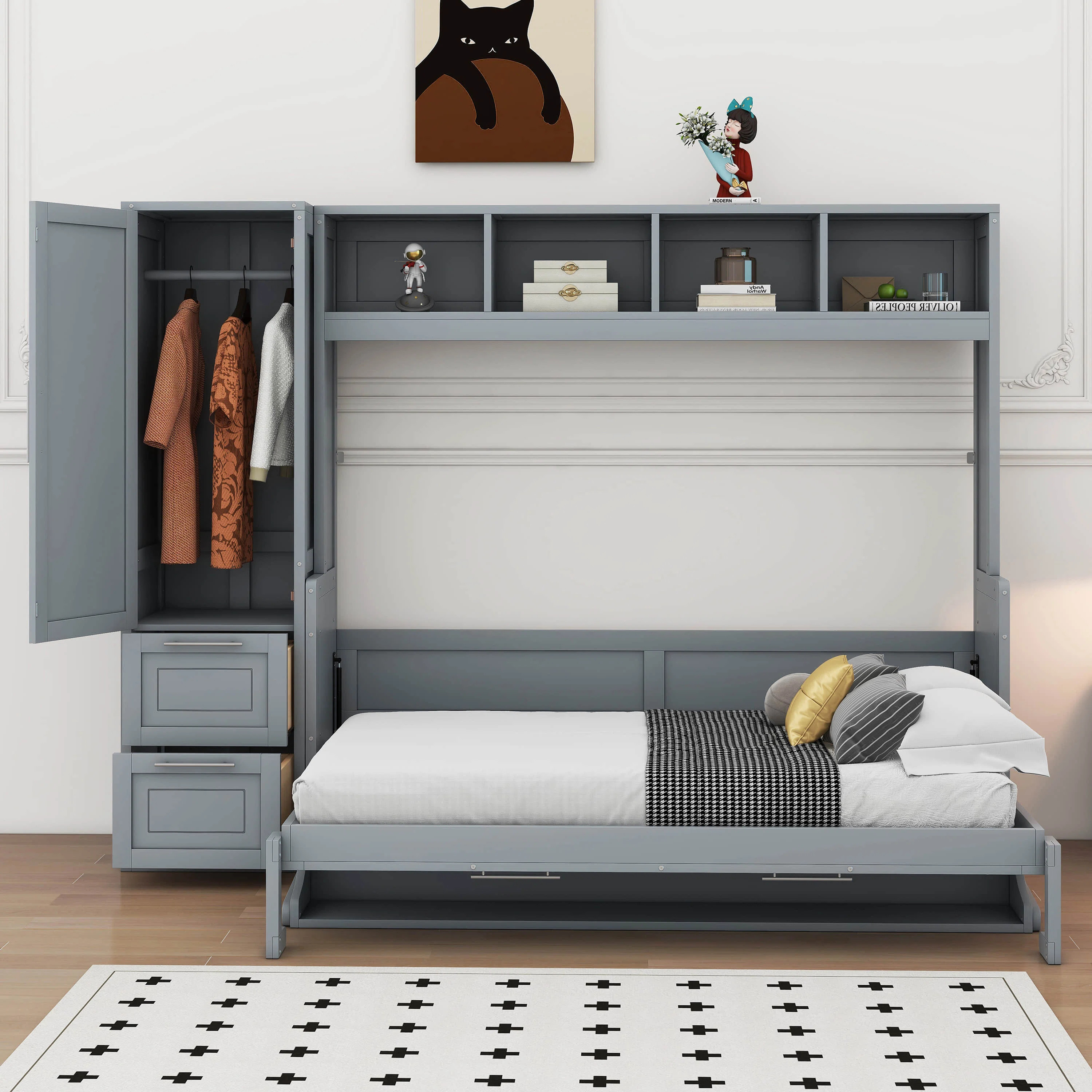 Elmsall Queen Size Murphy Bed Wall Bed with Closet and Drawers | Wayfair North America