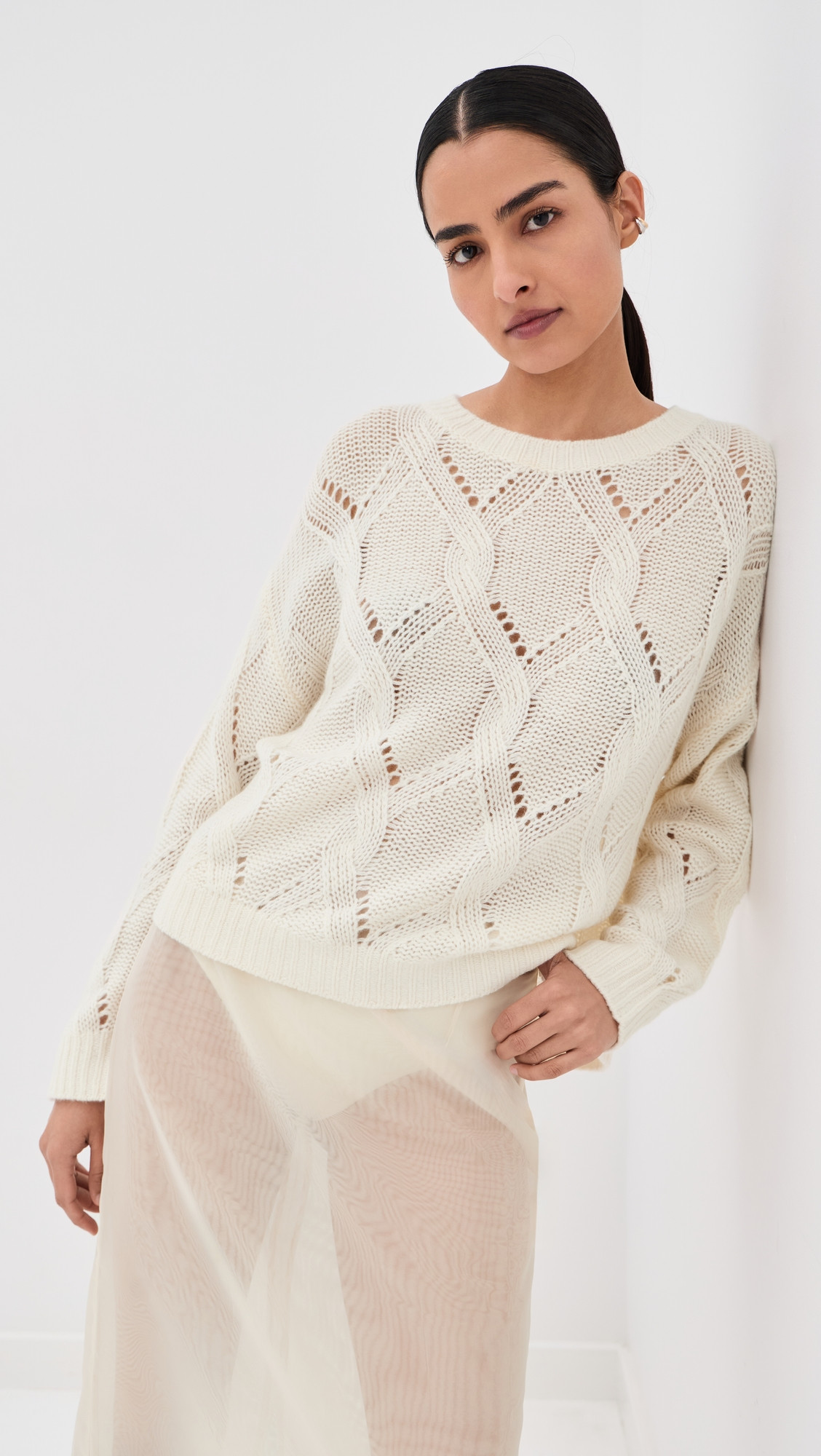 Sablyn Gia Slouchy Cashmere Crewneck Sweater Gardenia S | Shopbop
