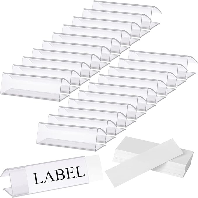 Hedume 100 Pcs Plastic Label Holder with 100 Pcs Label Inserts, 3" L x1" H Clear Plastic Shelf La... | Amazon (US)