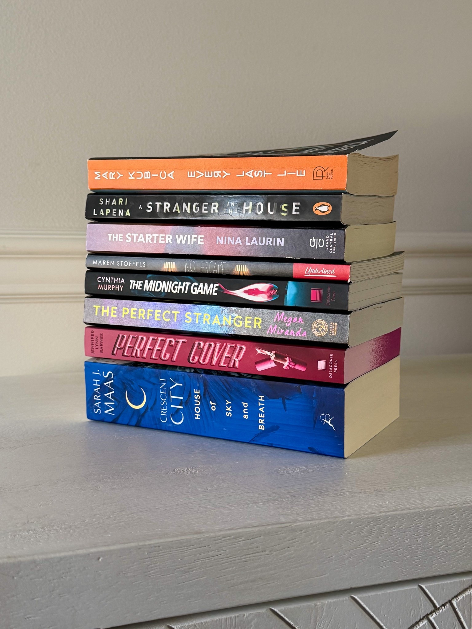 February was a blend of epic fantasy, sharp thrillers, and quiet reflection. Stories that entertained, unsettled, and stayed with me long after the final page. 📚✨
Which would you reach for first?

Books read:

Crescent City: House of Sky and Breath by Sarah J. Maas
Crescent City: House of Flame and Shadow by Sarah J. Maas (audiobook)
A Stranger in the House by Shari Lapena
The Courage to be Disliked by Ichiro Kishimi and Fumitake Koga (audiobook)
The Perfect Stranger by Megan Miranda
The Midnight Game by Cynthia Murphy*
Every Last Lie by Mary Kubica
Sweetwater Peak: Soul Searching by Lyla Sage (audiobook)
No Escape by Maren Stoffels*
The Squad: Perfect Cover by Jennifer Lynn Barnes*
The Starter Wife by Nina Laurin

*gifted

#LTKHome #LTKdayinmylife