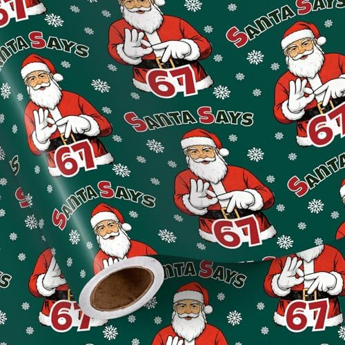RUSPEPA Funny 67 Christmas Wrapping Paper Roll, Mini Roll, Green 67 Meme Christmas Gift Wrap Pape... | Amazon (US)
