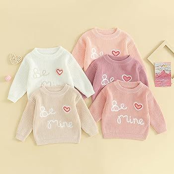 Honganda Cute Infant Baby Girl Cable Knit Oversized Sweater Heart Letter Embroidery Pullovers Jum... | Amazon (US)