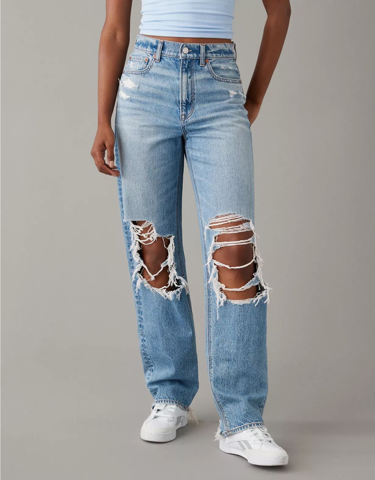 AE Strigid Ripped Highest Waist Baggy Straight Jean | American Eagle Outfitters (US & CA)