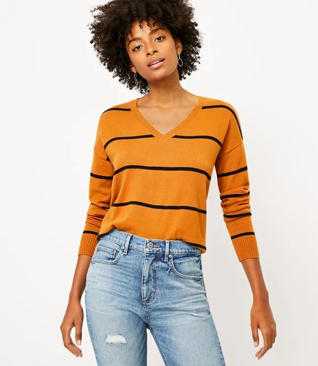 Striped V-Neck Sweater | LOFT