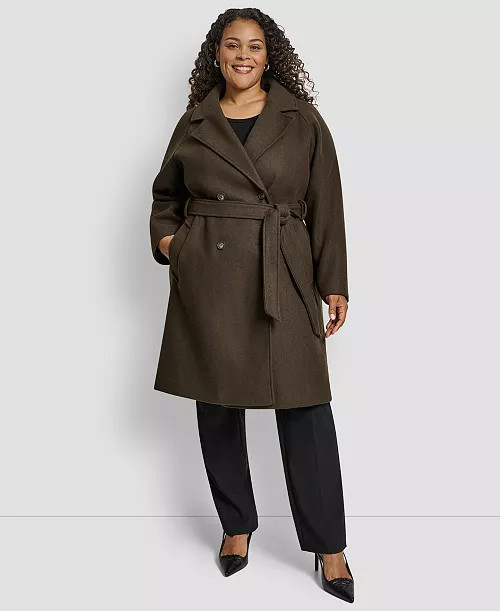 Plus Size Belted Notch Collar Coat | Macy's