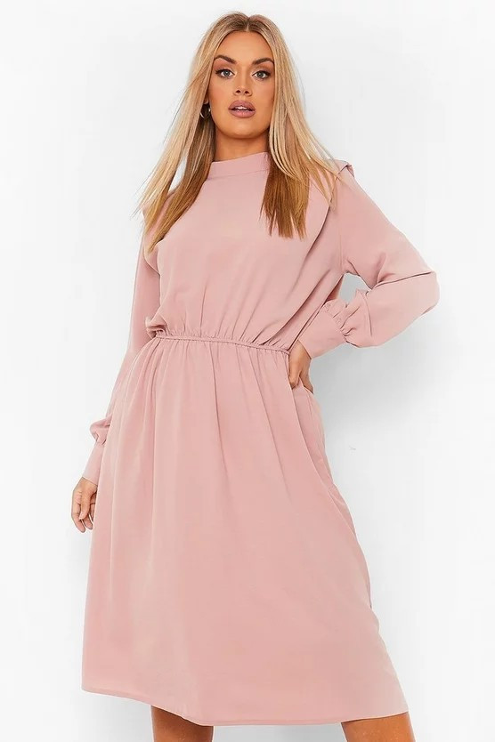 Plus Shoulder Pad High Neck Midi Dress | Boohoo.com (US & CA)