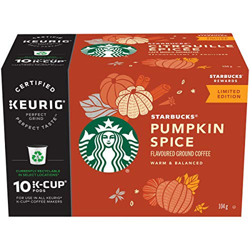 Starbucks Pumpkin Spice Flavoured Ground Coffee K-cup Pods, 10 Count Box, 104 Gram | Amazon (US)