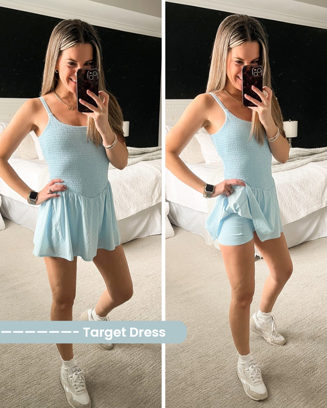 This Target athletic dress has polka dots! Also has adjustable straps, removable padding and built in shorts.

Wearing my true size — small

#target #targetfinds #targetstyle

Mom look, casual dress, polka dot dress, athletic dress, active dress, sneakers outfit, ruffle socks

#LTKActive #LTKmomlife