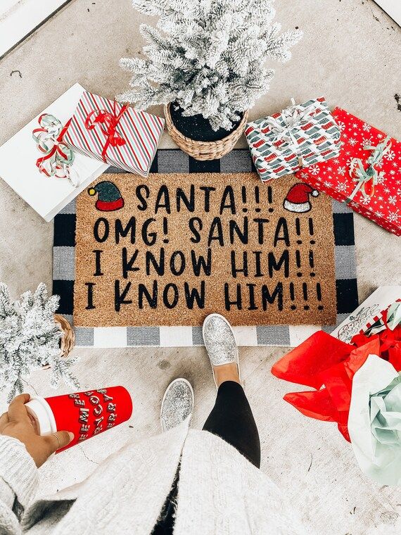 OMG Santa Funny Christmas Doormat, Elf and Santa Door Mat, Bloom Into Beautiful Holiday Welcome M... | Etsy (US)