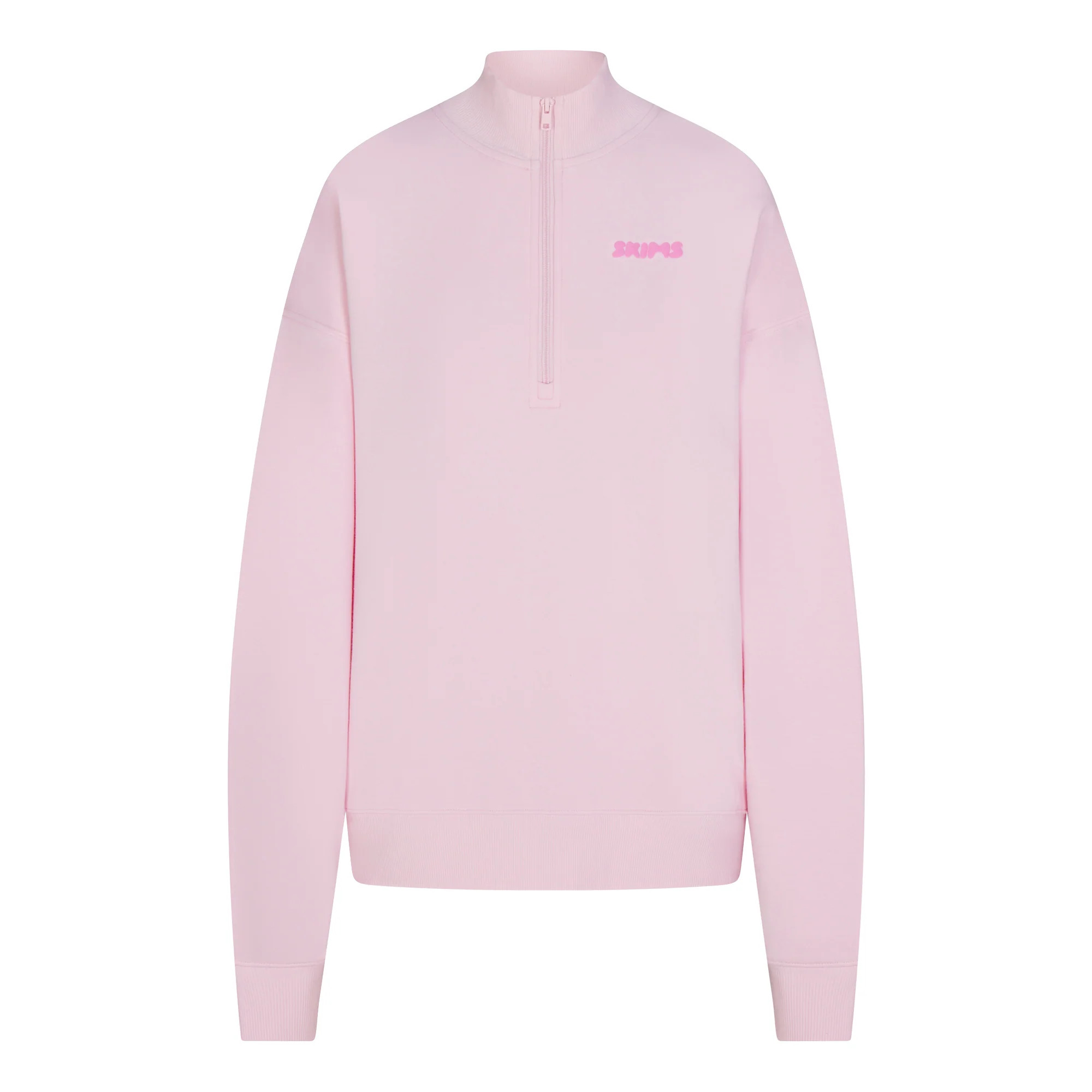 COTTON FLEECE MOCK NECK QUARTER ZIP WITH EMBOSSED LOGO | CHERRY BLOSSOM | SKIMS | SKIMS (US)
