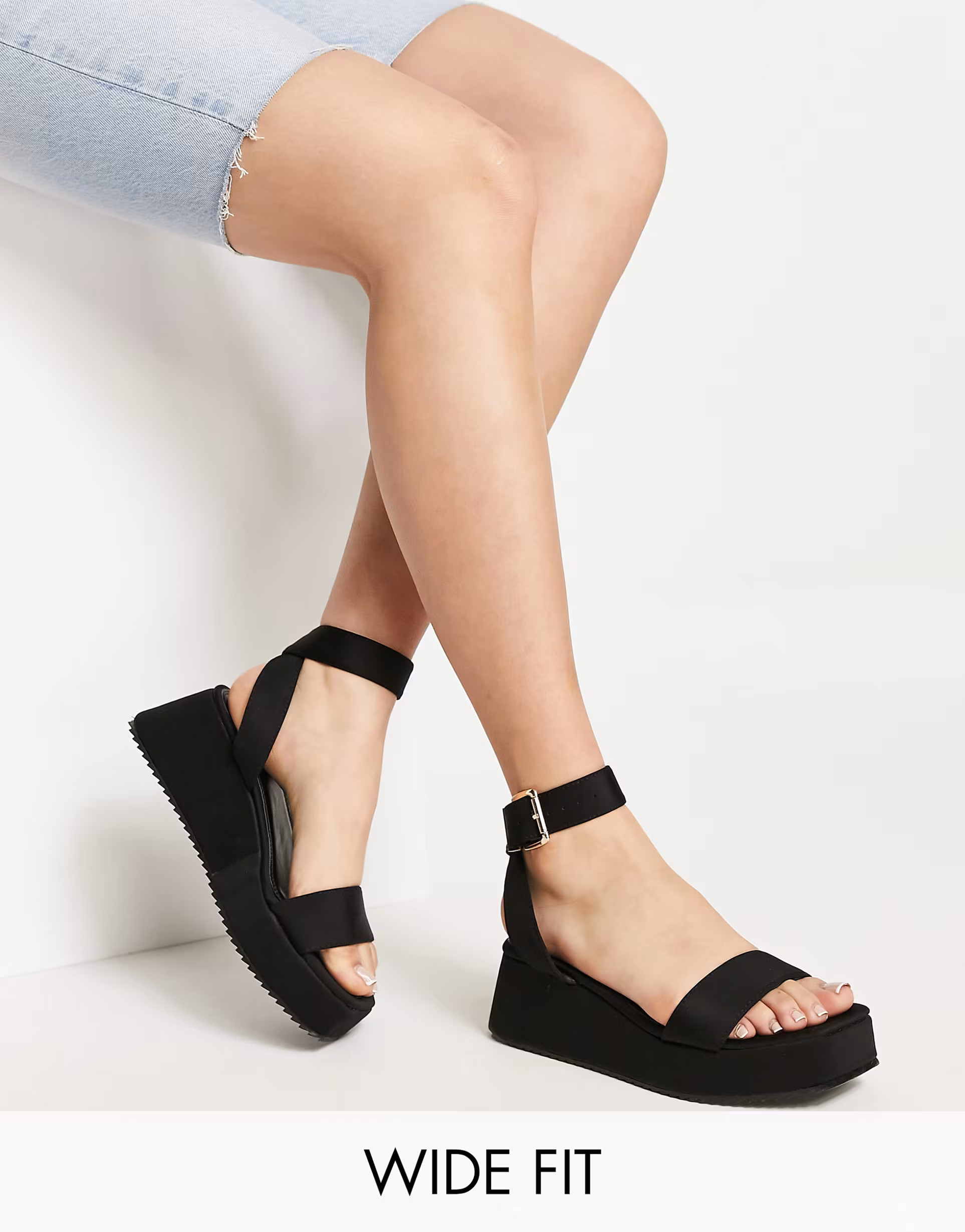 ASOS DESIGN Wide Fit Tati flatform sandals in black | ASOS (Global)