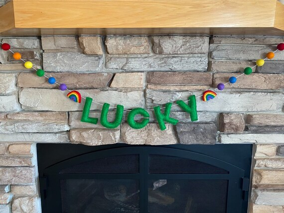 Lucky St Patrick’s Rainbow Felt Ball Word Garland - St Paddy’s - Holiday Decoration - Pom Pom... | Etsy (US)