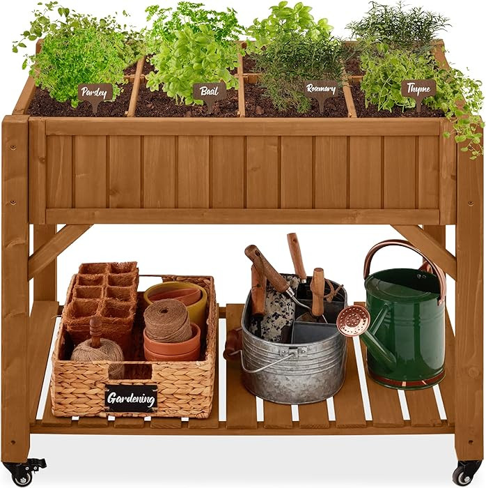 Best Choice Products Elevated 8 Pocket Herb Garden Bed, Mobile Raised Customizable Wood Planter f... | Amazon (US)