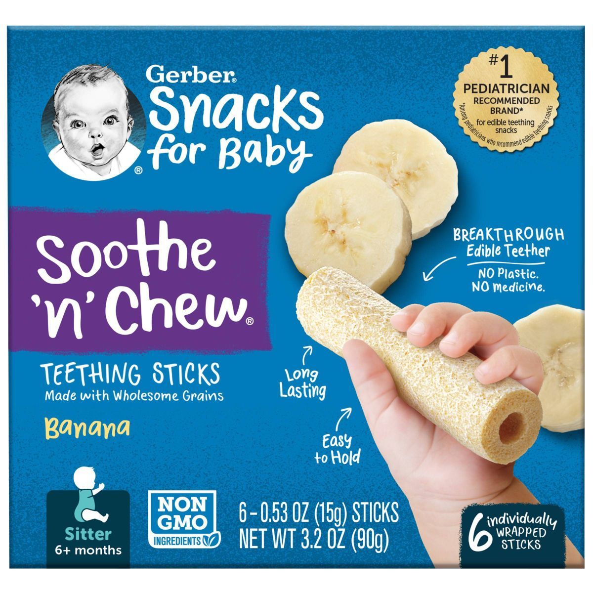 Gerber Baby Soothe N Chew Teething Sticks - Banana - 6ct/3.2oz | Target