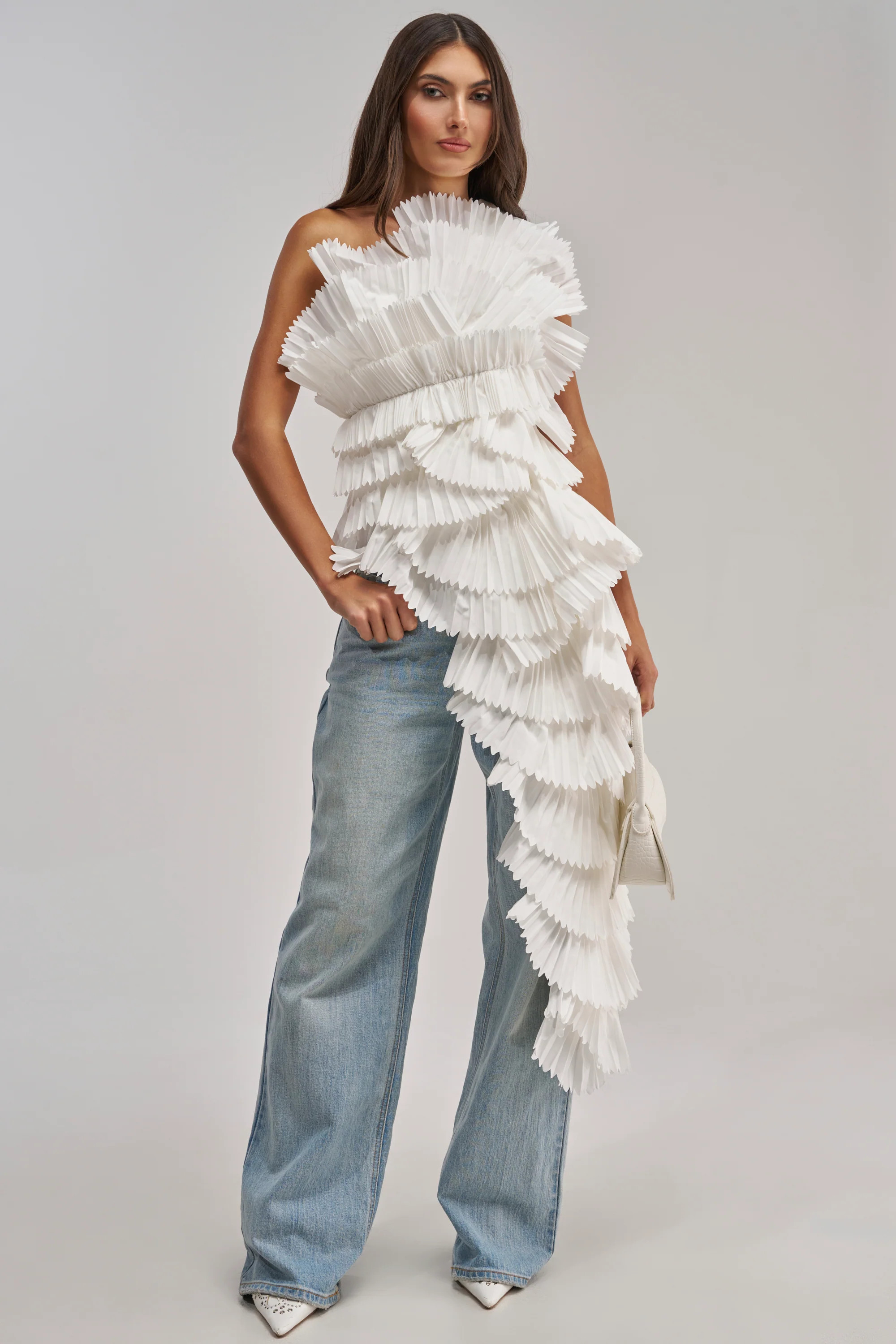 LUXURIOUS ASYMMETRICAL TOP IN WHITE | AKIRA
