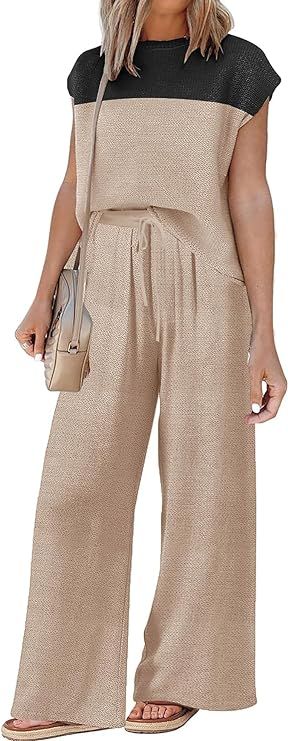 Sets for Women Spring Outfits for Women 2024 Travel Wide Leg Pant Summer Two Piece Sets Lounge Ma... | Amazon (US)