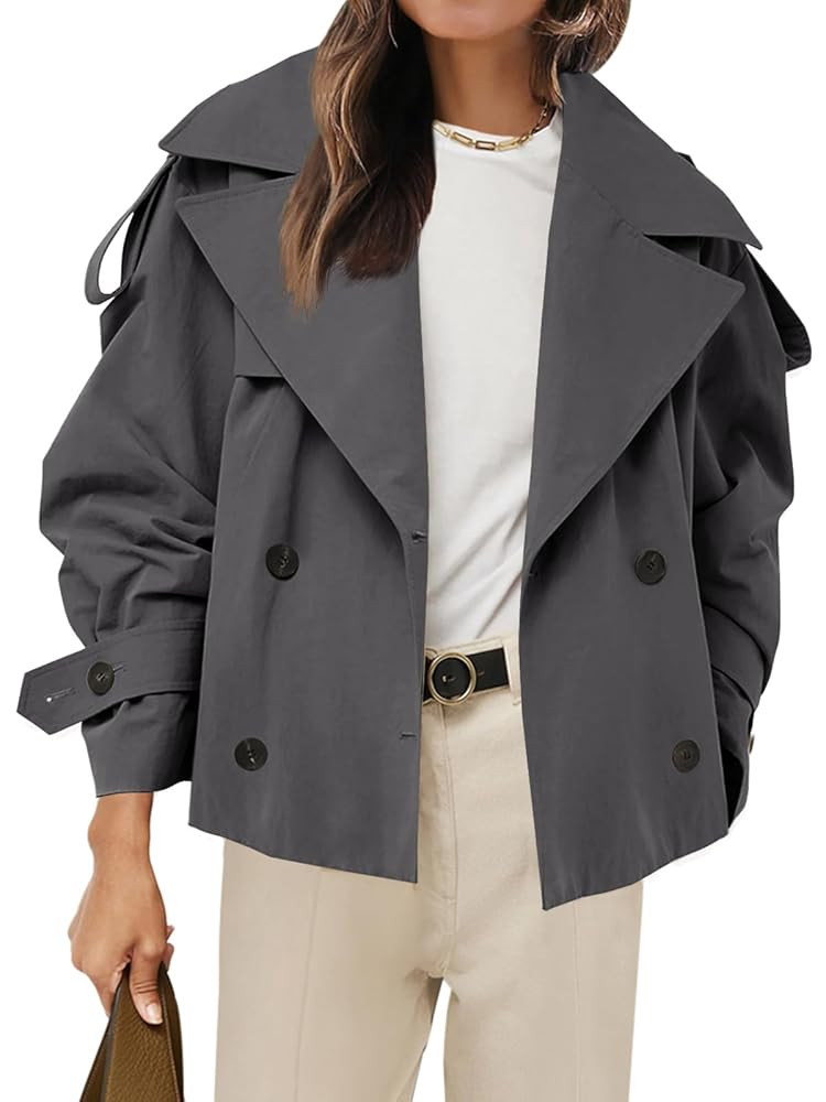 Tankaneo Womens Cropped Trench Coat Casual Double Breasted Short Jacket Fall Fashion Outerwear wi... | Amazon (US)