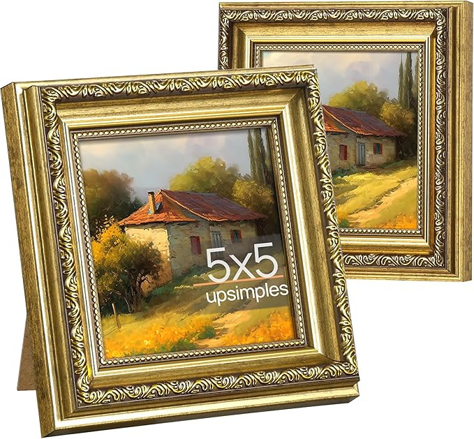upsimples 5x5 Picture Frame with Real Glass, Ornate Vintage 5 x 5 Photo Frames for Wall Decor or ... | Amazon (US)