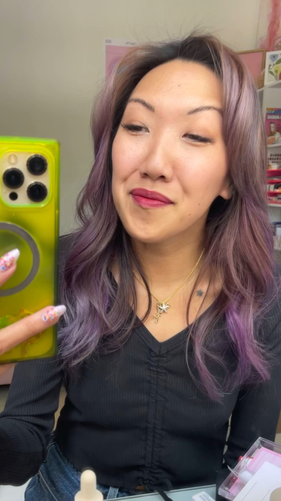 Brat summer in full effect with my fun hair color touched up with some fresh purple hair color and the bright highlighter green square phone case. I’ve used this same case for years across multiple phones and it saved my iPhone many times over. 

This mocha eyeshadow palette I used for the eye makeup look is perfect for the transition from the summer to fall season. The warm shadow colors are like browns under summertime sunshine. 

To finish it off without looking overdone, I used brown mixed lash clusters instead of solid black for a softer look. 😍

#LTKSeasonal #LTKStyleTip #LTKBeauty