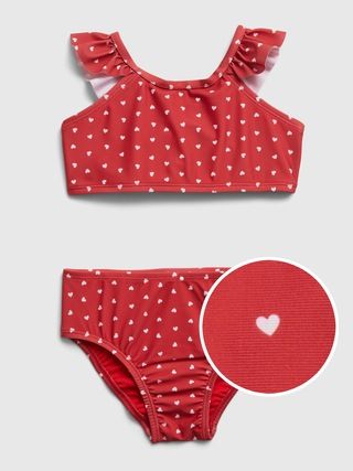 Toddler Recycled Ruffle Heart Print Swim Two-Piece | Gap (US)