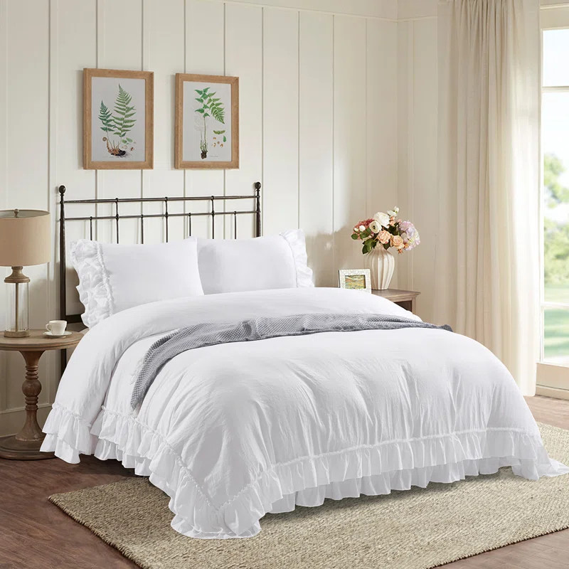 Size 3 Piece Ultra Soft Pre-Washed Duvet Cover Set with Handmade Ruffle Fringe | Wayfair North America