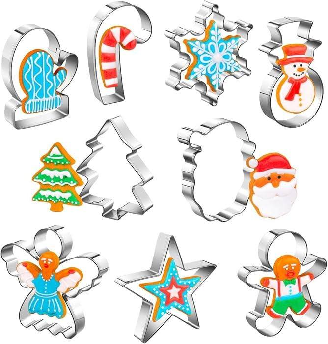 Christmas Cookie Cutters Set of 9 Pieces, Metal Shapes for Winter Holiday: Christmas Tree, Snowfl... | Amazon (US)